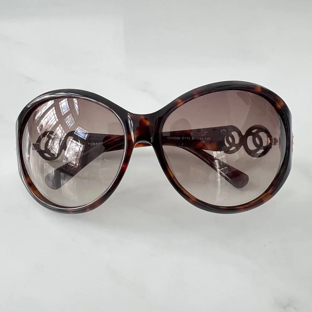 Chanel sunglasses triple CC CH5006 tortoise shell finish dark Havana vintage - Picture 3 of 16